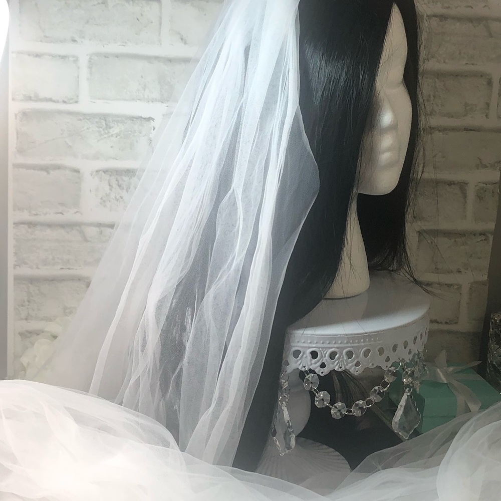 Simple Chapel Length Tulle Combe Veil in White